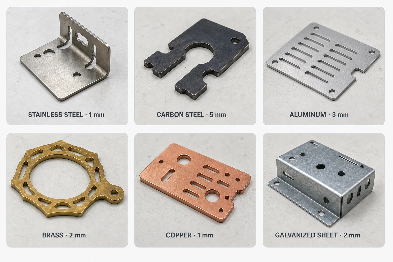 AX-3015E laser-cut material and thickness samples
