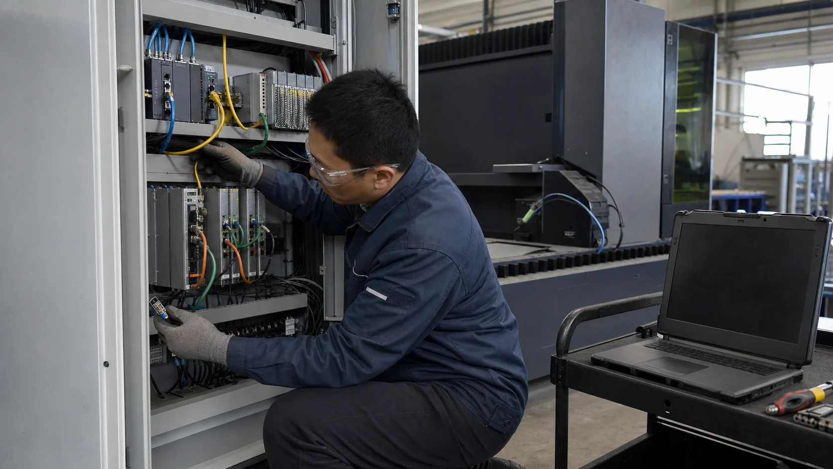 Beckhoff-EtherCAT-Schaltschrank und Servoverdrahtung für CypCut-Retrofit geprüft